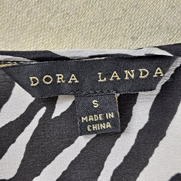 Dora Landa Sz Small Black/White Zebra Print Hi-Low Tunic 100% Silk Long Sleeves - Picture 11 of 14